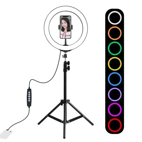 17957_1 Statyw Puluz 1.1 m z oświetleniem RGBW LED 26cm vlog / stream / smartfon PKT3044 - obrazek 1