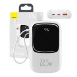 Powerbank Baseus Qpow PRO z kablem USB-C, USB-C, USB, 20000mAh, 22.5W (biały)