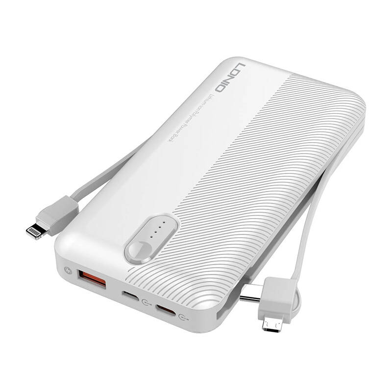 28487_1 Powerbank LDNIO PL1013, 10000mAh + kabel 3w1 (biały) - obrazek 1
