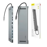 Adapter 11w1 Baseus Enjoyment, HUB USB-C do 2x HDMI, 3x USB 3.0, VGA, RJ45, USB-C PD, SD/microSD, jack 3,5mm - obrazek 8