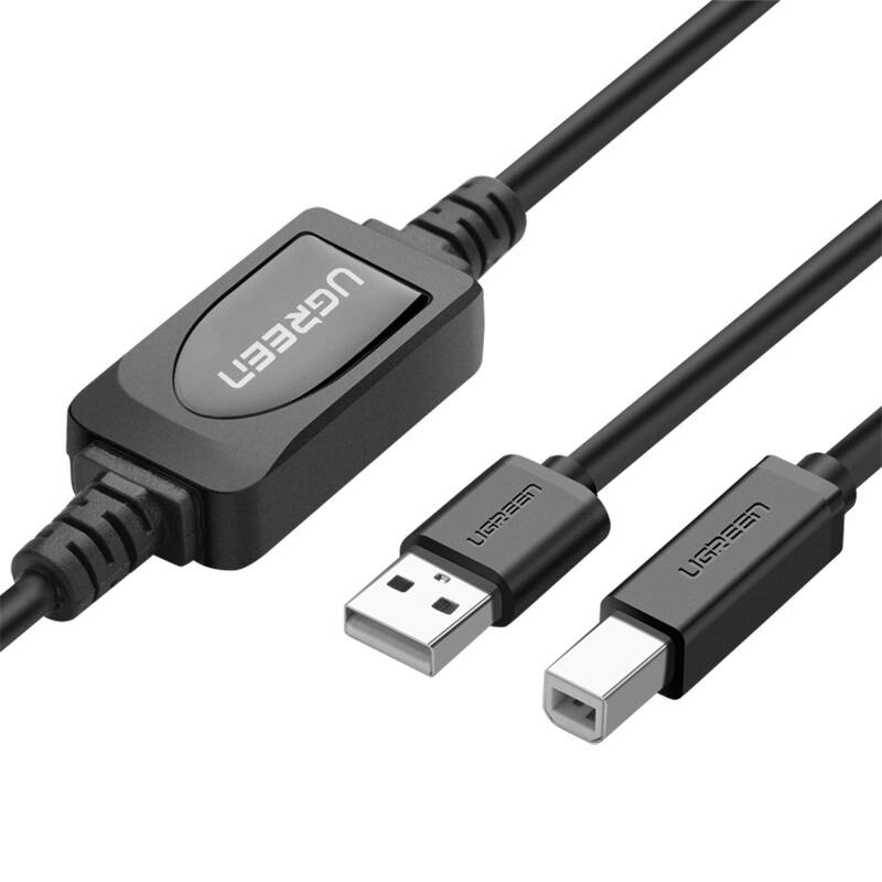 18265_1 Aktywny kabel USB 2.0 A-B UGREEN US122 do drukarki, 10m (czarny) - obrazek 1