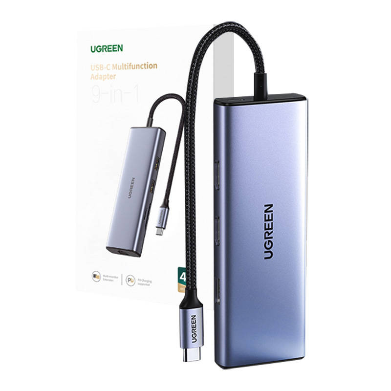 26843_2 Adapter UGREEN Revodok 9w1 CM490 Hub USB-C, 2x USB-A 3.0, USB-A 2.0, 2x HDMI 4K/60Hz, SD/TF, RJ45 (gwiezda szarość) - obrazek 1