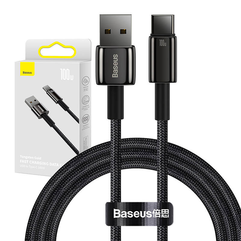 27001_9 Kabel USB do USB-C Baseus Tungsten Gold, 100W, 1m (czarny) - obrazek 1
