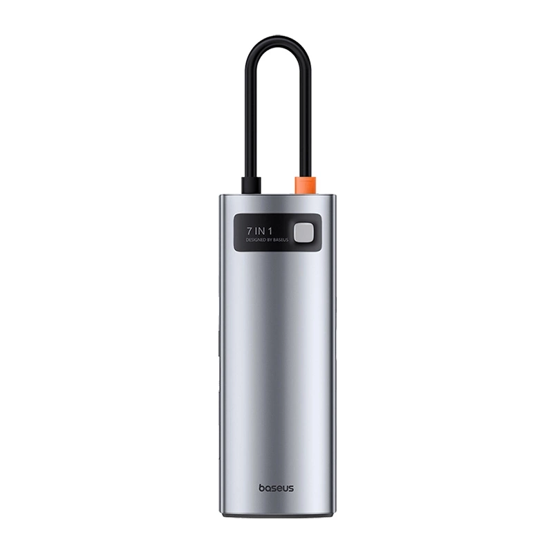 33173_1 Hub 7w1 Baseus Gleam, USB-C do 1x HDMI4K 60Hz + 3x USB3.0 + 1x PD + 1x SD/TF (szary) - obrazek 1