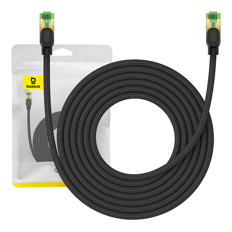 34233_1 Kabel sieciowy w oplocie kat. 8 Baseus Ethernet RJ45, 40Gbps, 5m (czarny) - obrazek 1