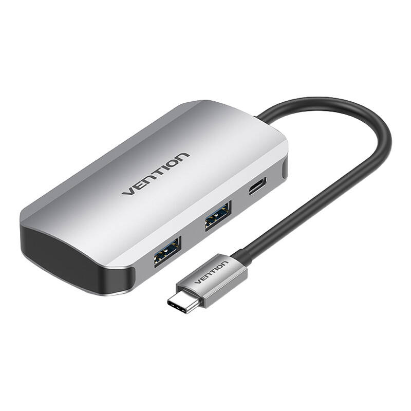 35235_1 Stacja dokująca USB-C do 4x USB3.0, PD 0,15m Vention TNBHB (szary) - obrazek 1