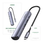 Hub / Adapter Ugreen Revodok CM418 USB-C do 2x USB, HDMI 4K 30 Hz, RJ45 1Gbps, PD 100W (szary) - obrazek 2