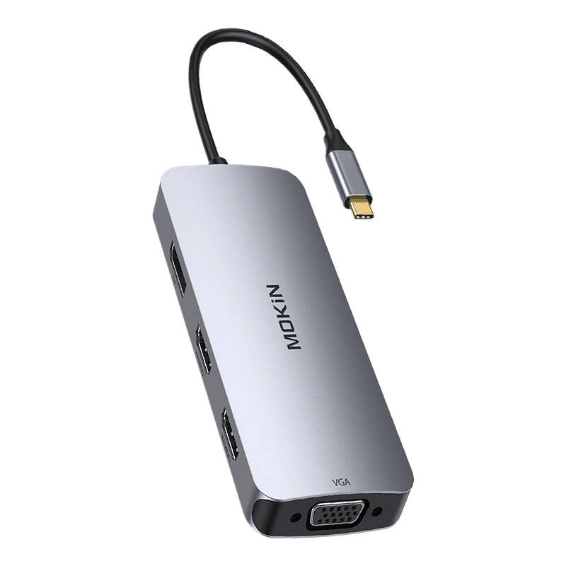 44131_1 HUB 8 w 1 MOKiN USB-C VGA+2xHDMI (srebrny) - obrazek 1