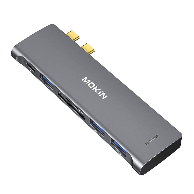 44132_1 HUB 6 w 2 MOKiN USB-C do MacBooka 3xUSB-A 1xUSB-C 1xSD/MicroSD (srebrny) - obrazek 1