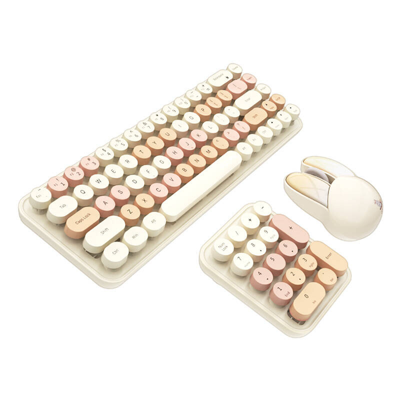 44804_1 Bezprzewodowy zestaw MOFII klawiatura+klawiatura numeryczna+mysz 3w1 2.4G (Kremowy) - obrazek 1