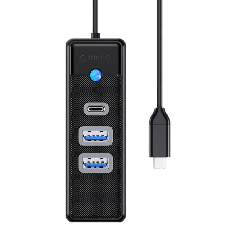 45722_1 Orico Hub USB-C to 2x USB 3.0 + USB-C, 5 Gbps, 0.15m (Black) - obrazek 1