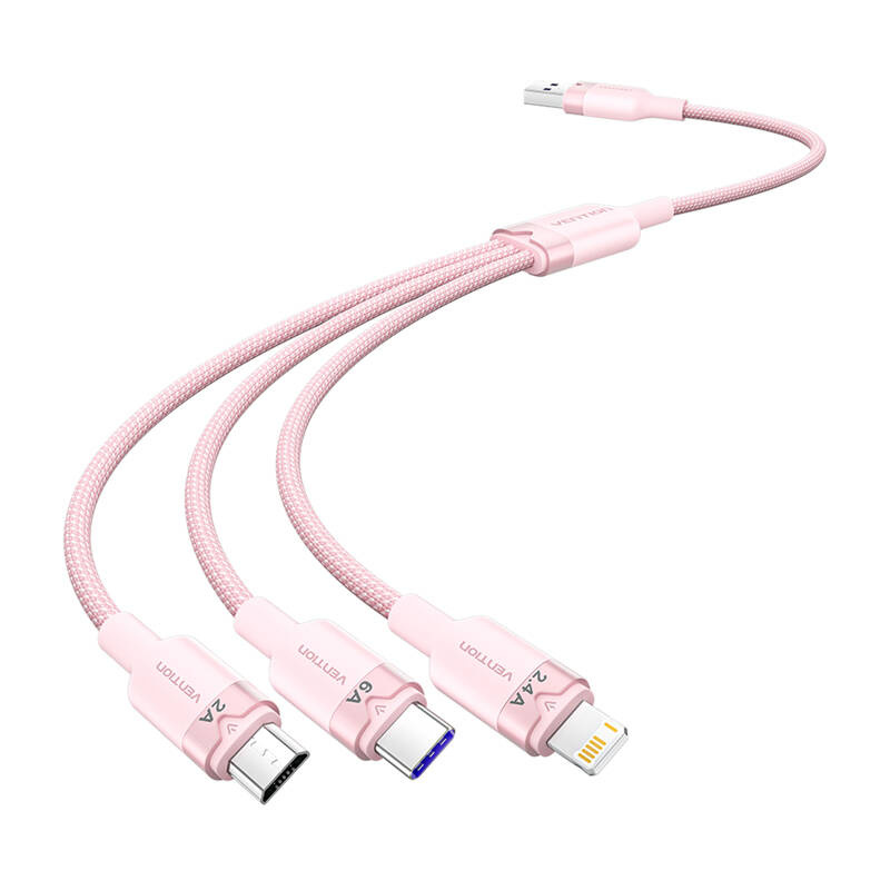 49819_1 Kabel USB 2.0 A do 3w1 6A Vention CTRPG 1.5M (różowy) - obrazek 1