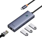 Hub 4w1 Baseus UltraJoy USB-C do 3x USB 3.0 + RJ45 (szary) - obrazek 5