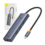 Hub 4w1 Baseus UltraJoy USB-C do 3x USB 3.0 + RJ45 (szary)
