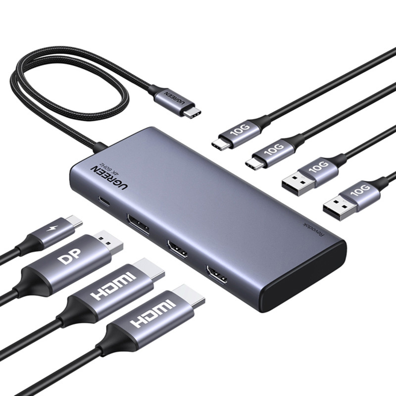 53098_1 Hub USB-C Ugreen CM639, 2x HDMI, DP, 2x USB, 2x USB-C 3.2 10Gbps, PD, 4K 60Hz - obrazek 1